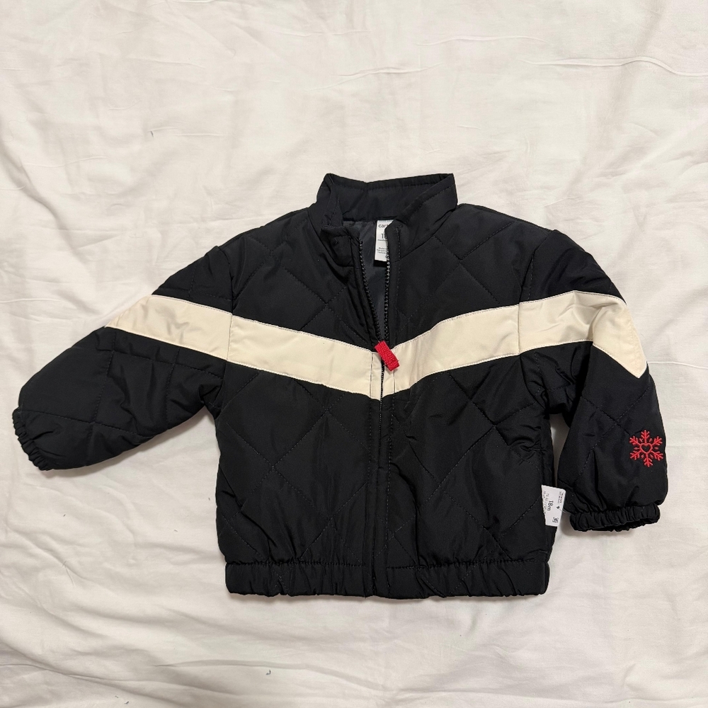 NWT Carter's Black and Cream Kids Puffer Jacket SIZE 18 M